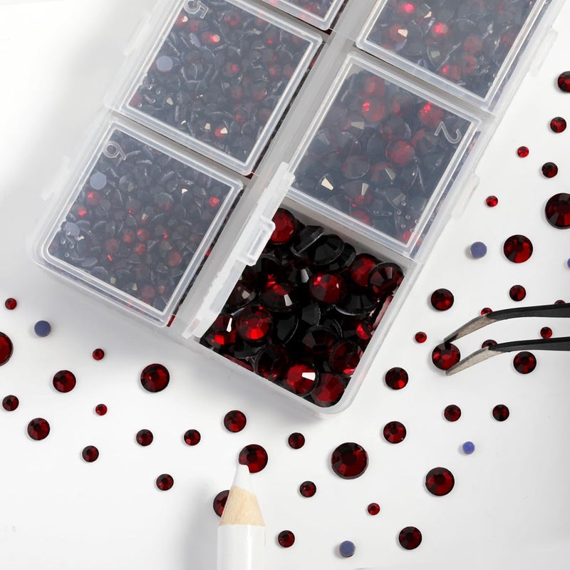 BEADSLAND Hotfix Rhinestones 3960pcs, Red Rhinestone for Clothes, Hot Fix Crystals Rhinestones with Tweezers and Wax Pencil Kit,Mixed 5 Sizes, SS6-SS30, Dark Siam - Image 3